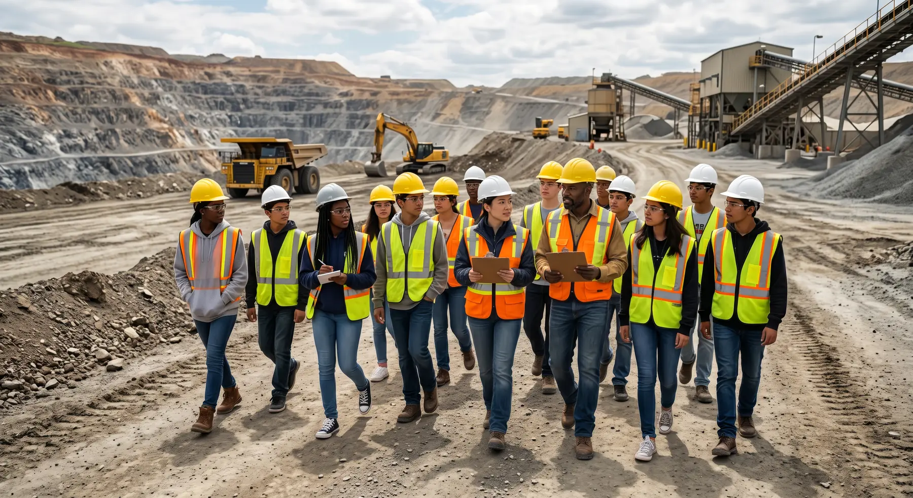 Young people observing a real industrial operation